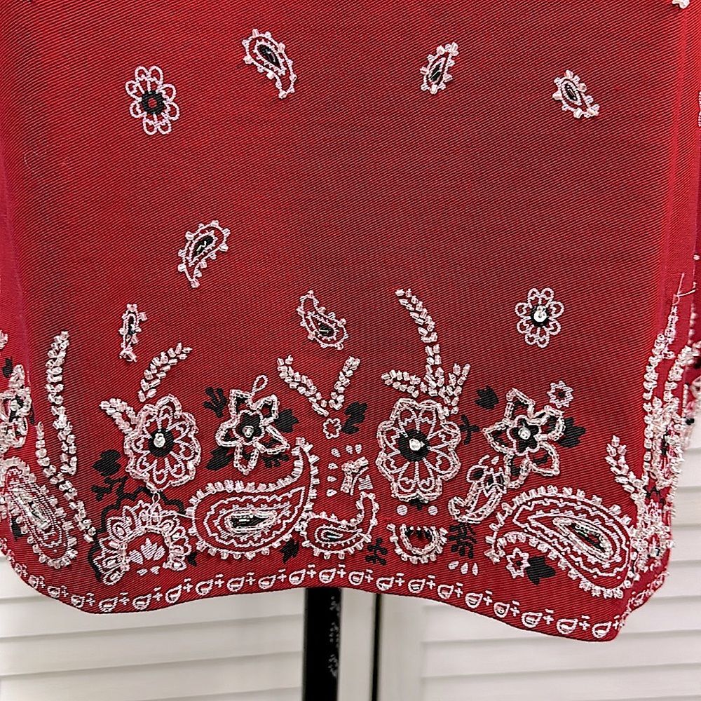 QUACKER FACTORY Embellished Jacket Medium Red Paisley NWOT - Picture 6 of 15